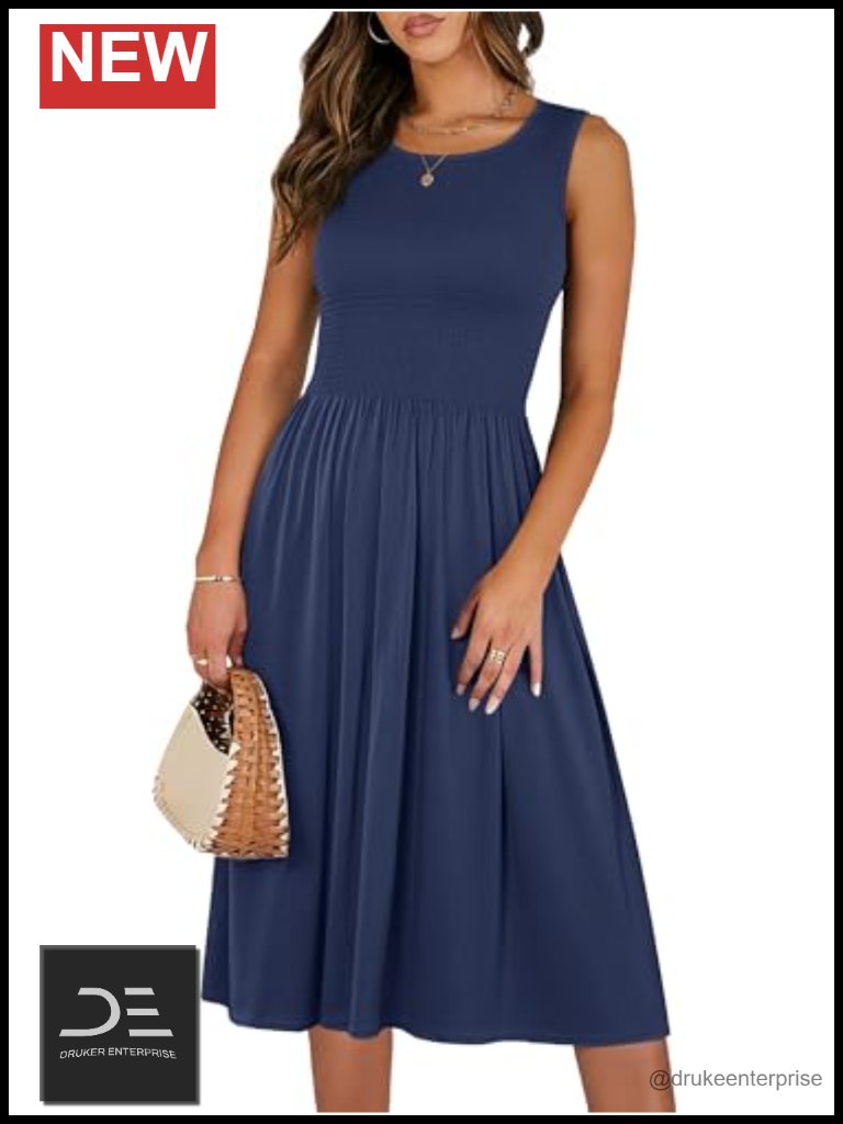 Sleeveless Tank Midi Dress With Smocked Elastic Waist And Pockets